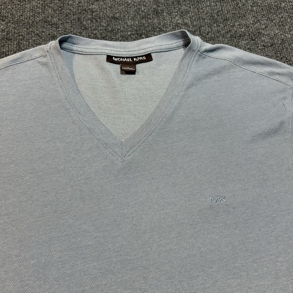 Michael Kors Heather Blue V Neck Short Sleeve T Shirt Size Large